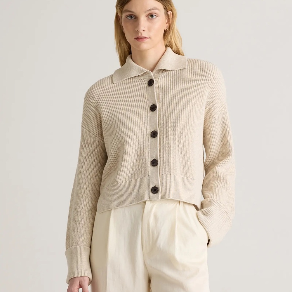 Quince Organic Cotton Fisherman Collared Cardigan